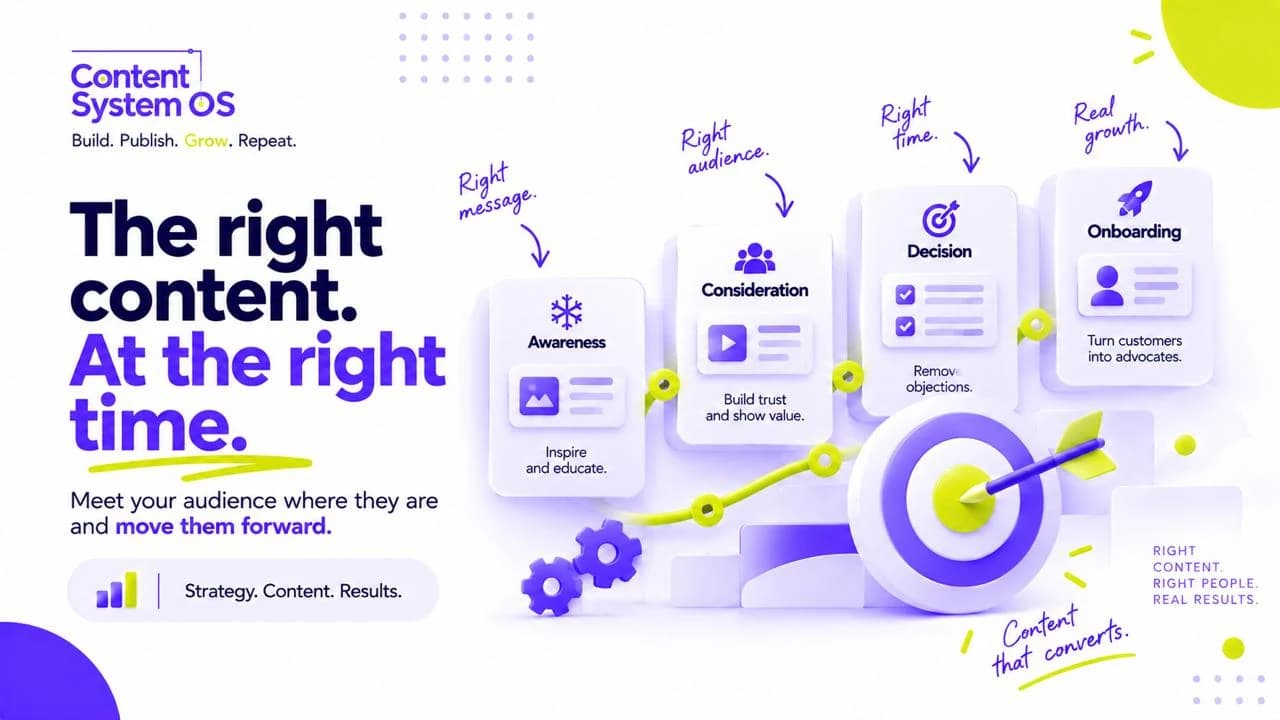 Customer journey moving through awareness, consideration, decision and onboarding toward a goal.
